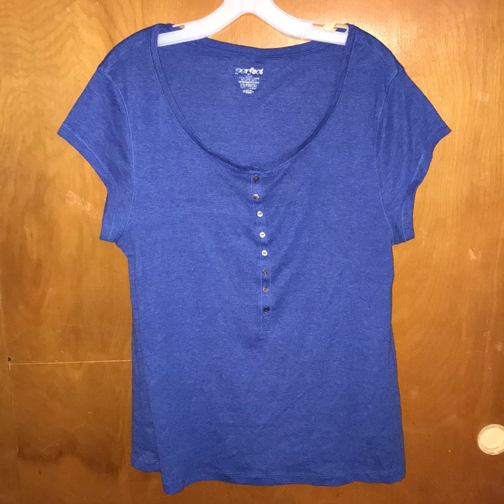 Old navy blue button-down T-shirt